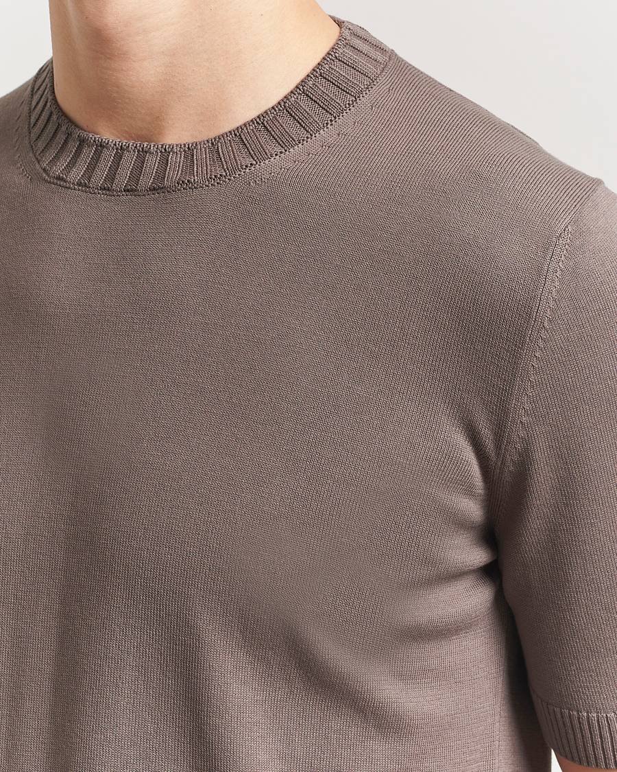 Heren | T-shirts | Gran Sasso | Cotton Heavy Knitted Crew Neck T-Shirt Brown