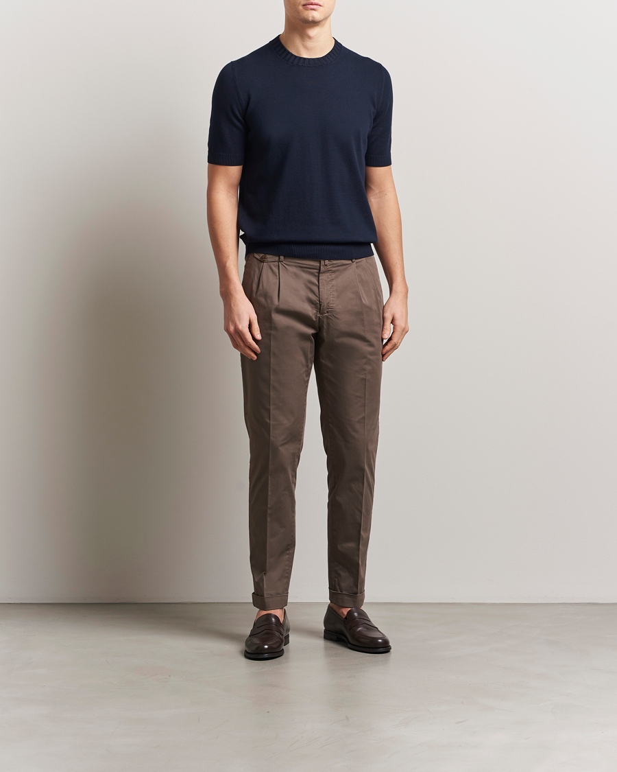 Heren | T-shirts | Gran Sasso | Cotton Heavy Knitted Crew Neck T-Shirt Navy