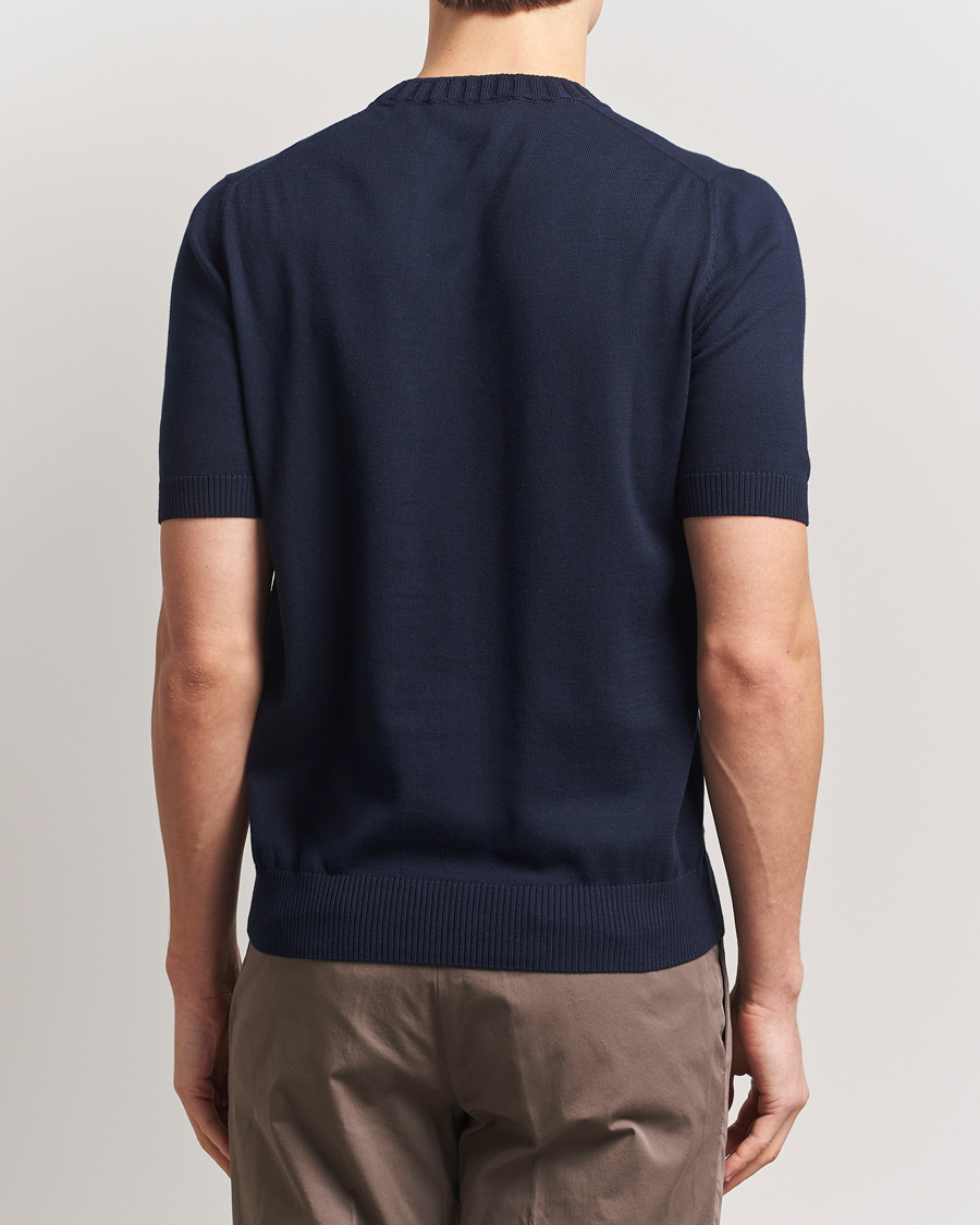 Heren | T-shirts | Gran Sasso | Cotton Heavy Knitted Crew Neck T-Shirt Navy