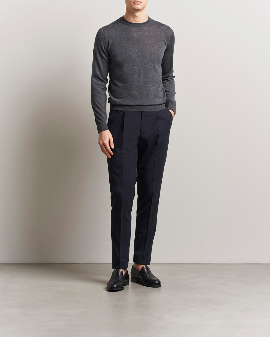 Heren | Truien | Piacenza Cashmere | Merino Wool Crew Neck Sweater Charcoal