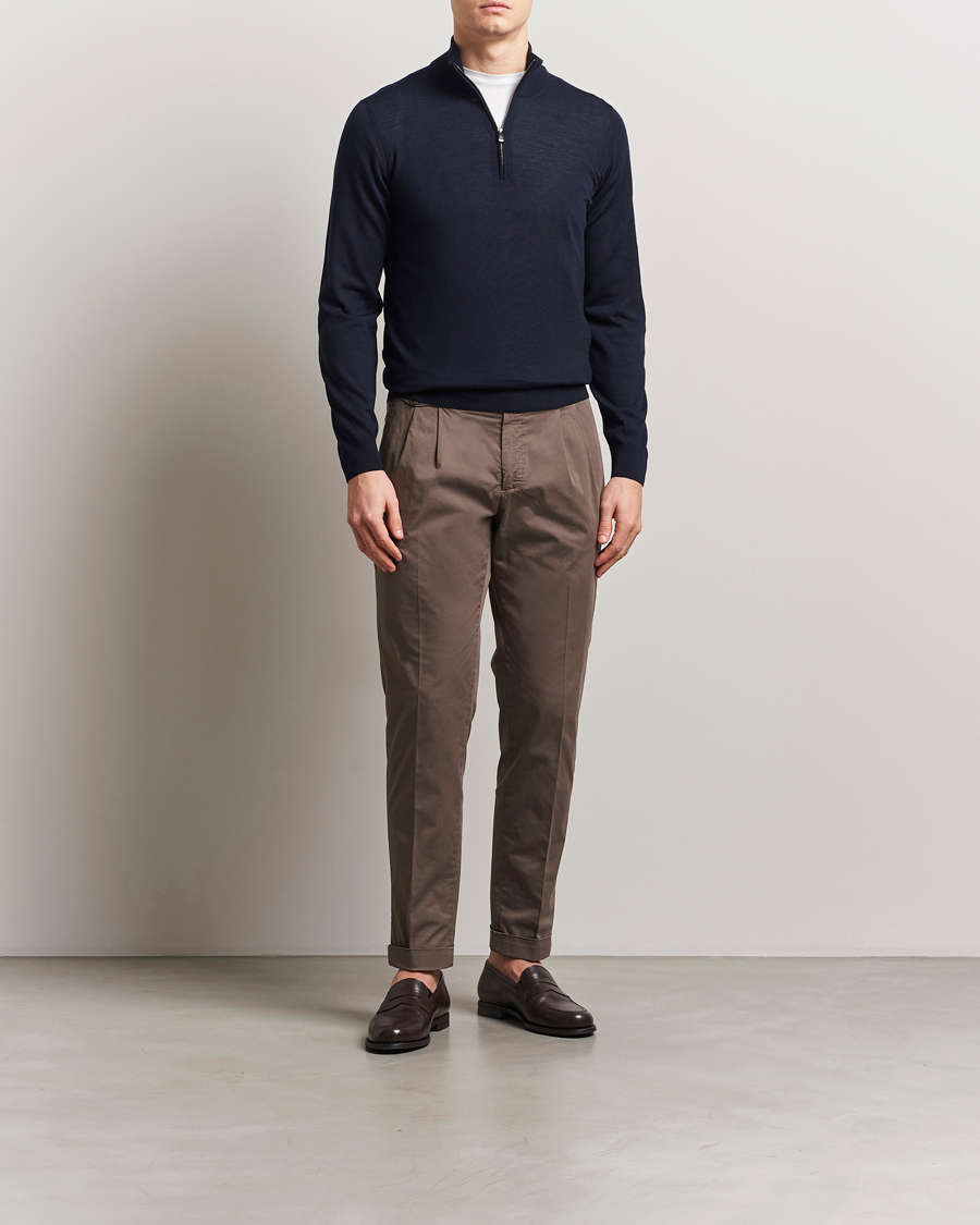 Heren | Truien | Piacenza Cashmere | Merino Wool Crew Neck Half Zip Navy