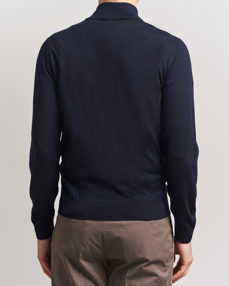 Heren | Truien | Piacenza Cashmere | Merino Wool Crew Neck Half Zip Navy