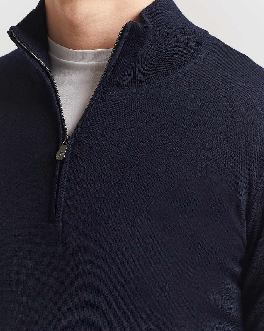 Heren | Truien | Piacenza Cashmere | Merino Wool Crew Neck Half Zip Navy