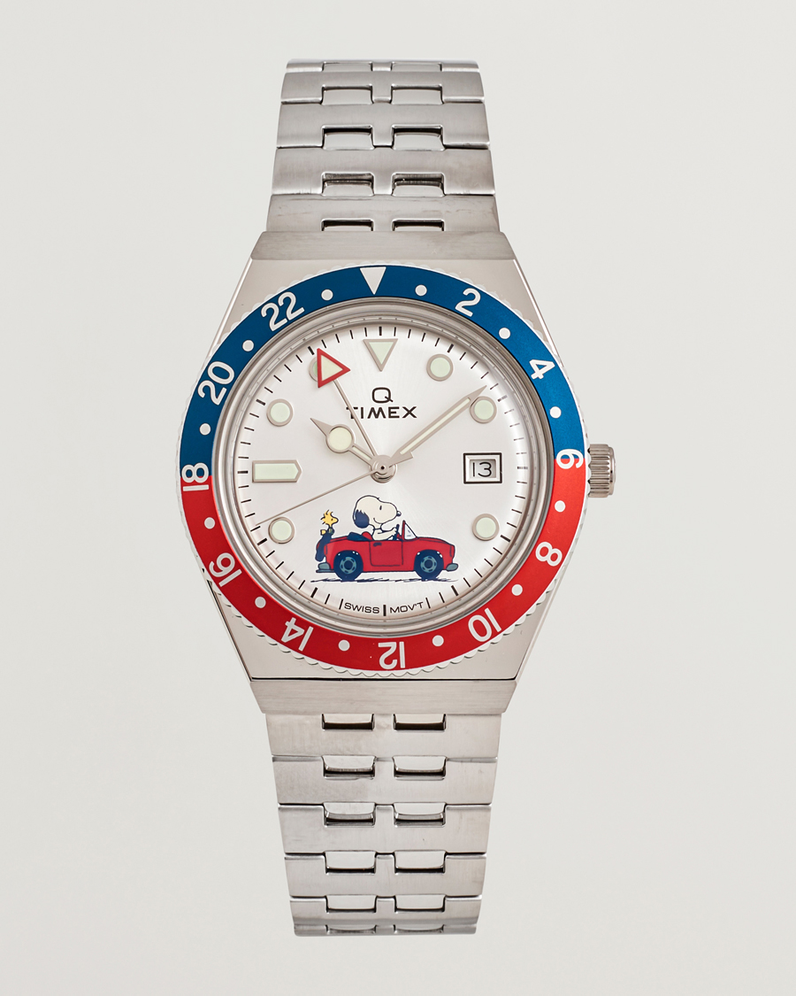 Heren | Timex Timex X Peanuts Q GMT Snoopy 38mm Silver Dial | Timex | X Peanuts Q GMT Snoopy 38mm Silver Dial