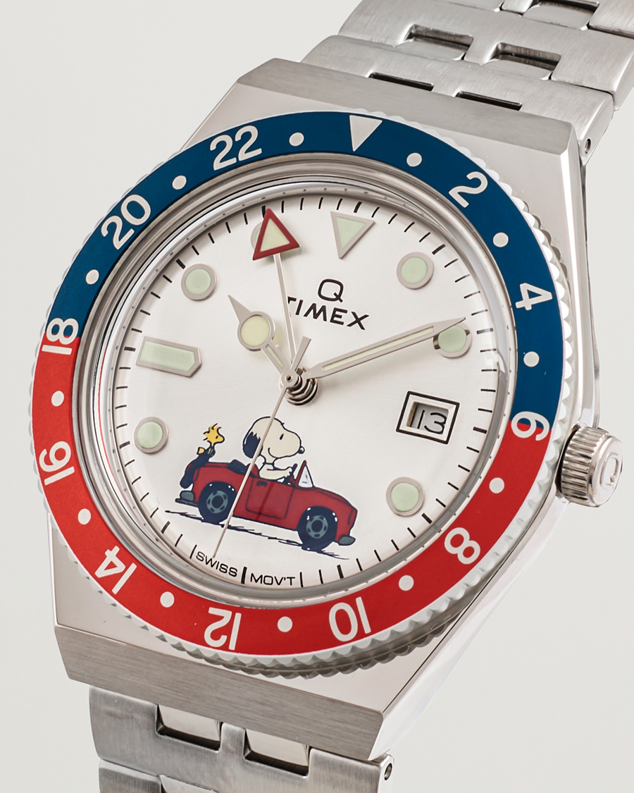 Heren | Timex Timex X Peanuts Q GMT Snoopy 38mm Silver Dial | Timex | X Peanuts Q GMT Snoopy 38mm Silver Dial