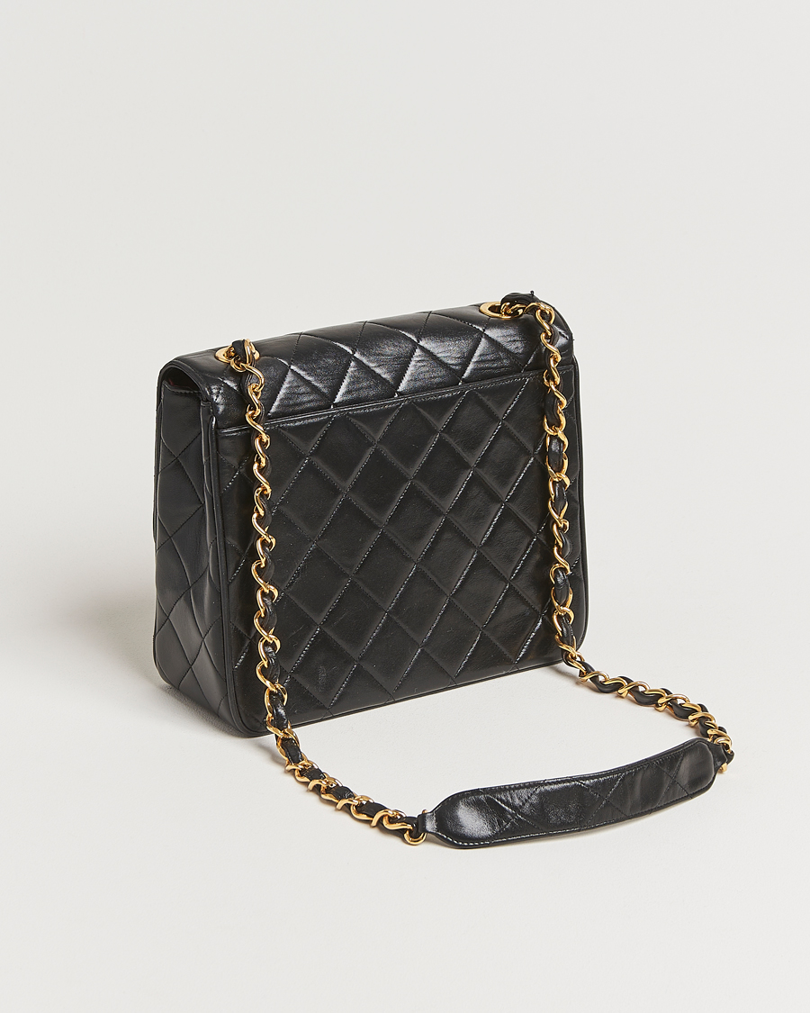 Heren | Chanel Pre-Owned Classic Flap Bag Deca Squared Lambskin Black | Chanel Pre-Owned | Classic Flap Bag Deca Squared Lambskin Black
