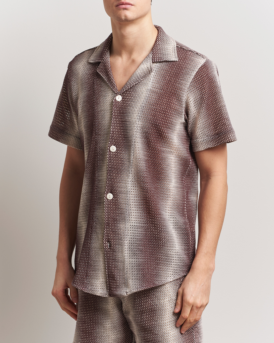 Heren | Overhemden | OAS | Short Sleeve Cuba Net Shirt Merlot Echo