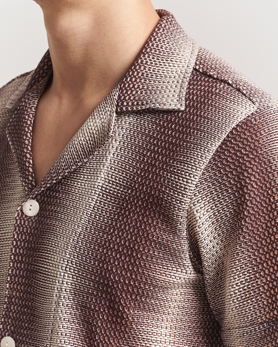 Heren | Overhemden | OAS | Short Sleeve Cuba Net Shirt Merlot Echo