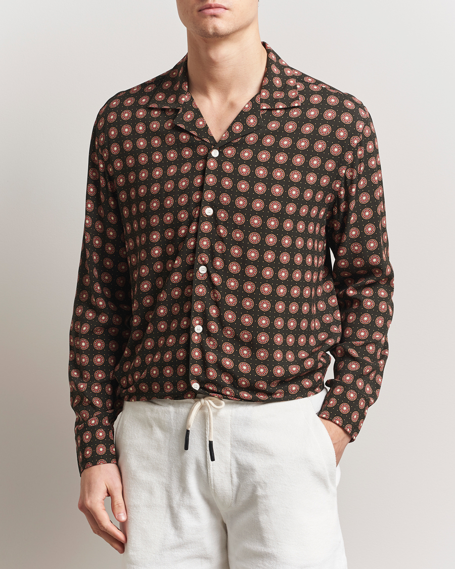 Heren | Overhemden | OAS | Long Sleeve Resort Viscose Shirt Coffe Lumo