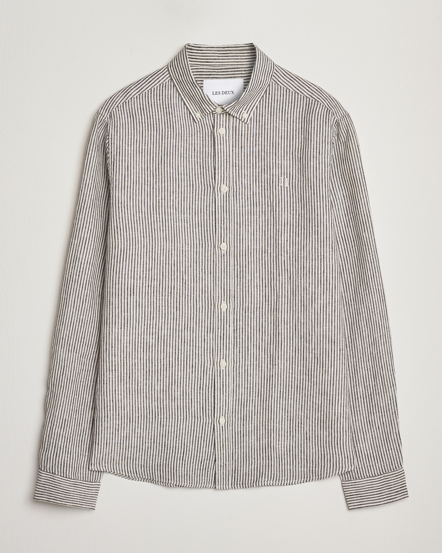 Heren | Overhemden | LES DEUX | Konrad Striped Linen Shirt Black