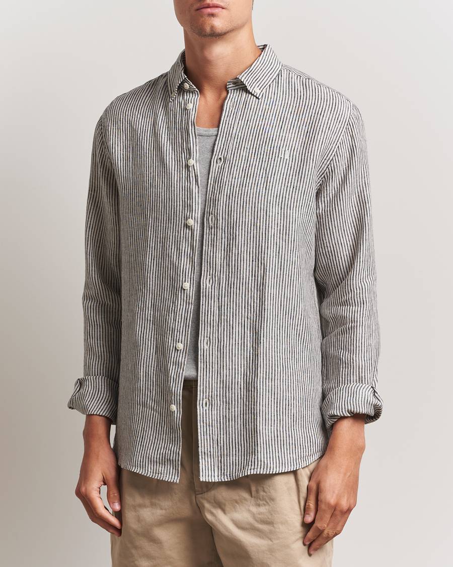 Heren | Overhemden | LES DEUX | Konrad Striped Linen Shirt Black