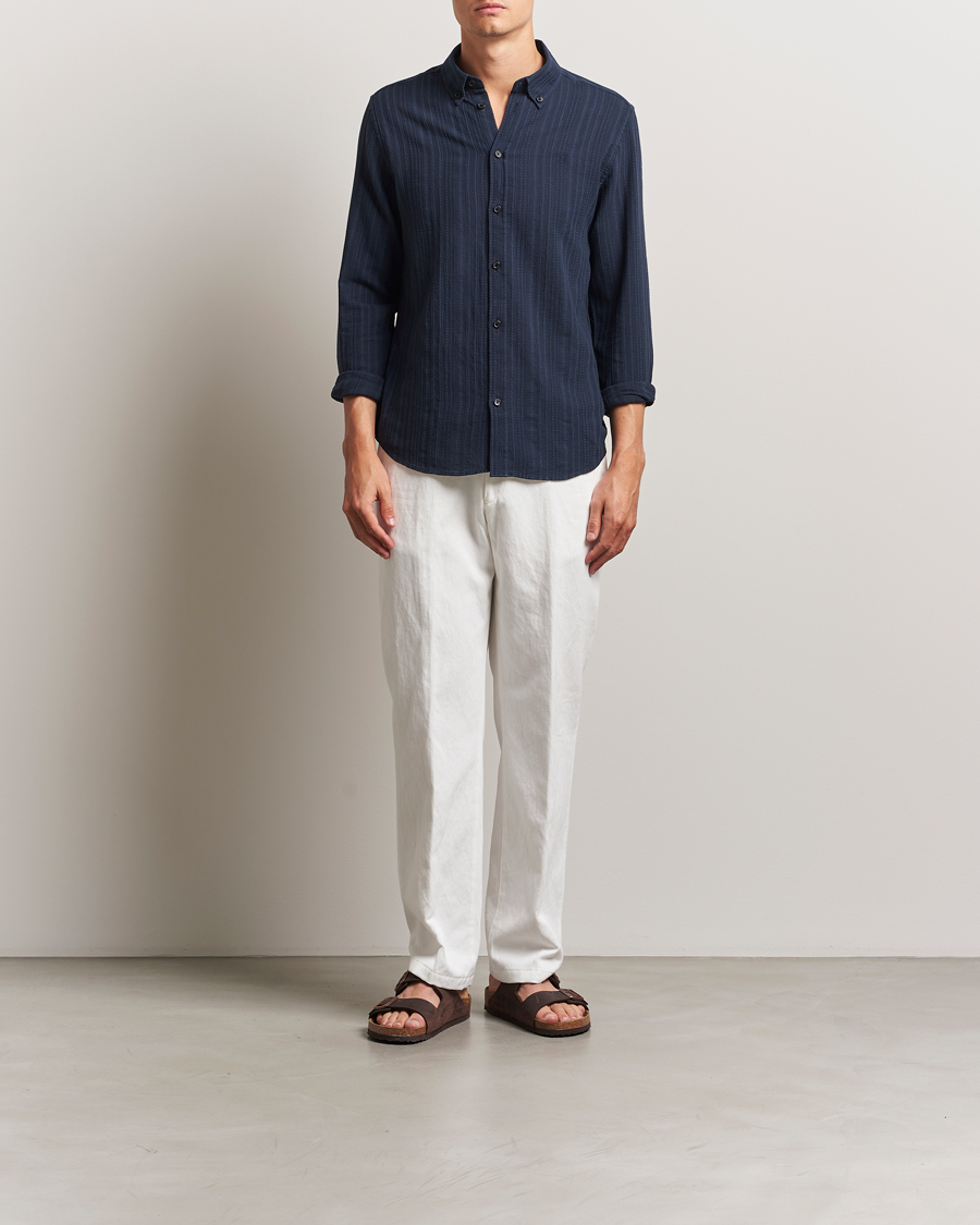 Heren | Overhemden | LES DEUX | Konrad Striped Structure Shirt Dark Navy