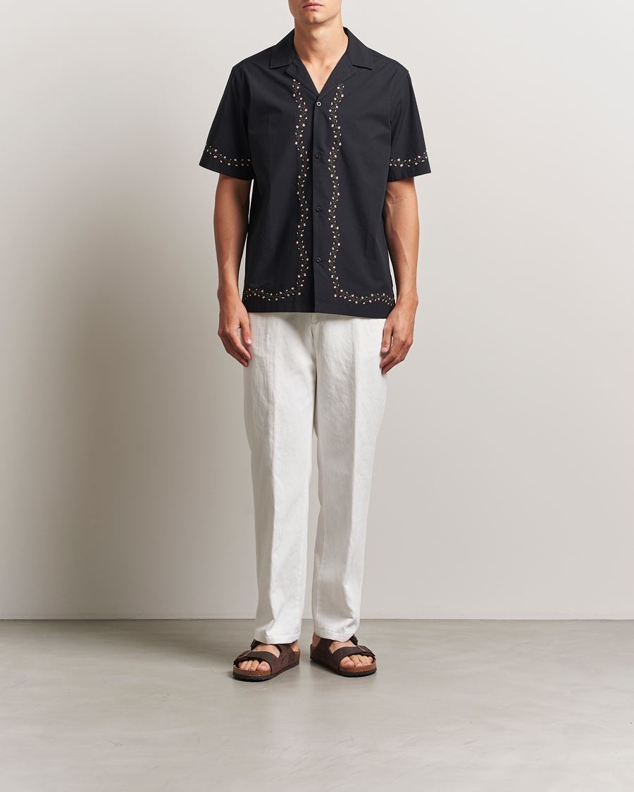 Heren | Overhemden | LES DEUX | Lesley Embroidery Short Sleeve Shirt Black