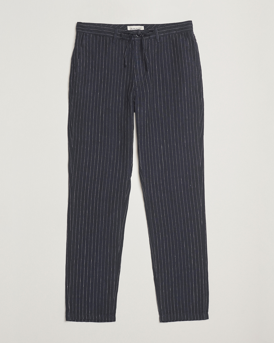 Heren | Broeken | GANT | Relaxed Fit Linen Pinstriped Trousers Darkened Navy