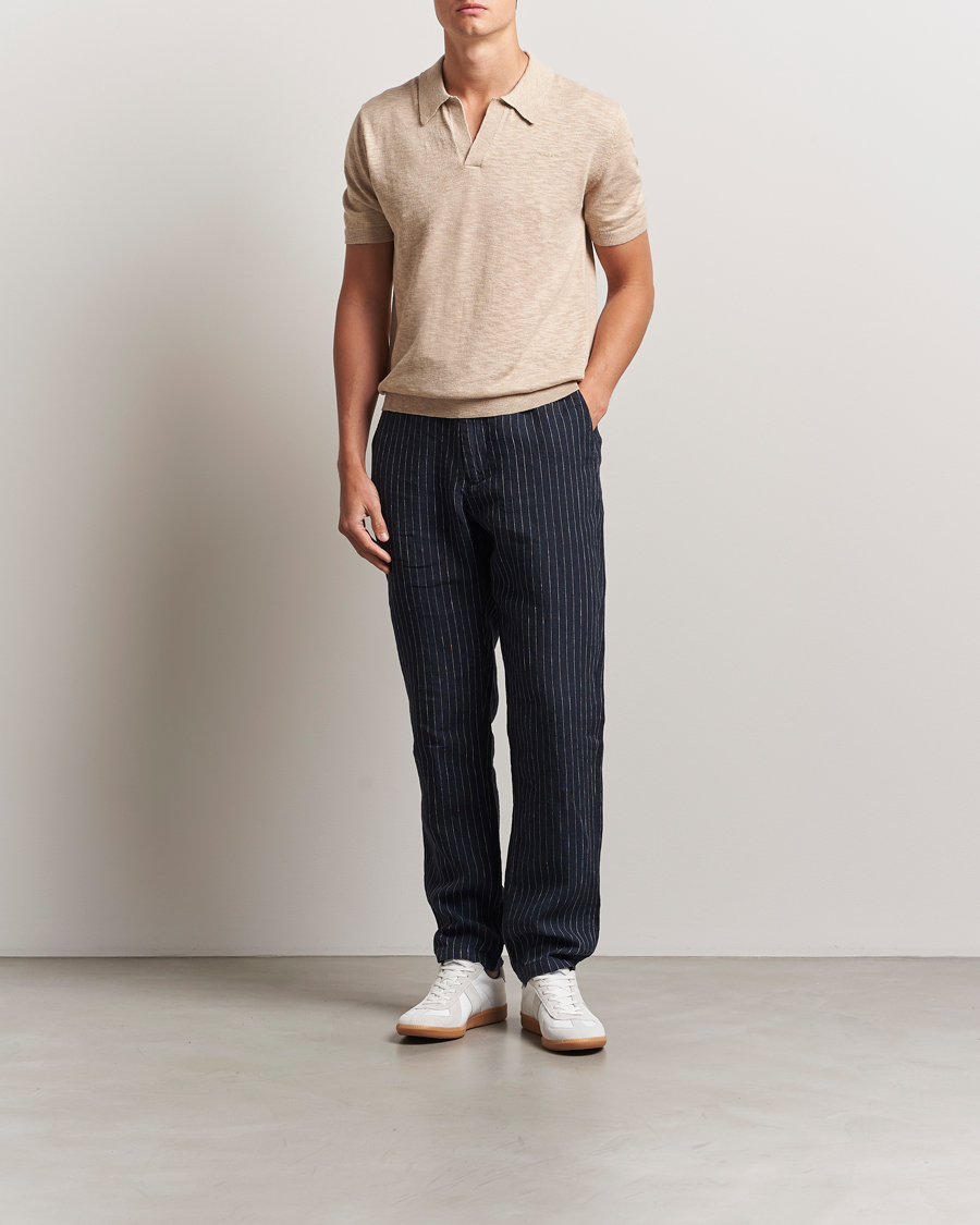 Heren | Broeken | GANT | Relaxed Fit Linen Pinstriped Trousers Darkened Navy