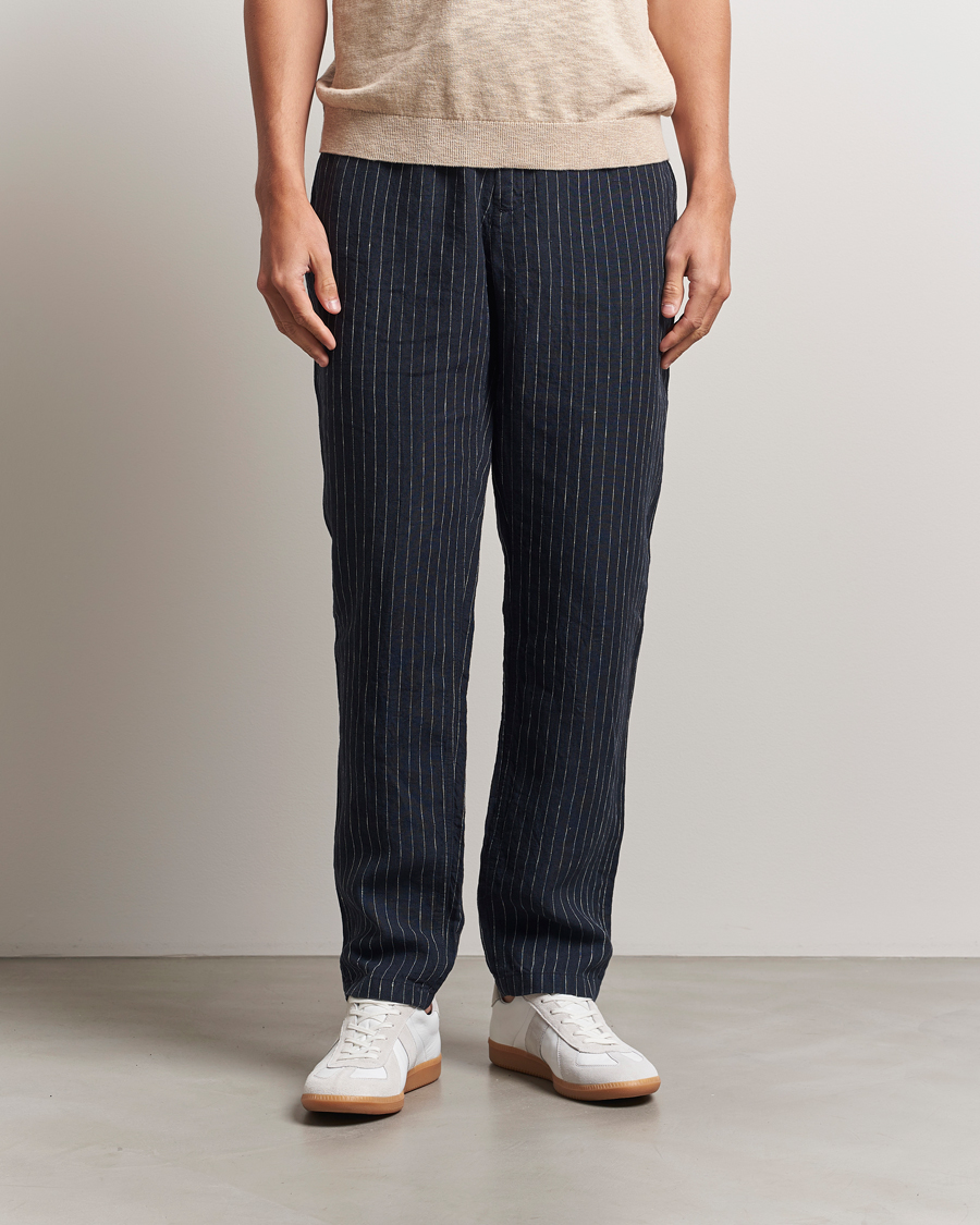 Heren | Broeken | GANT | Relaxed Fit Linen Pinstriped Trousers Darkened Navy