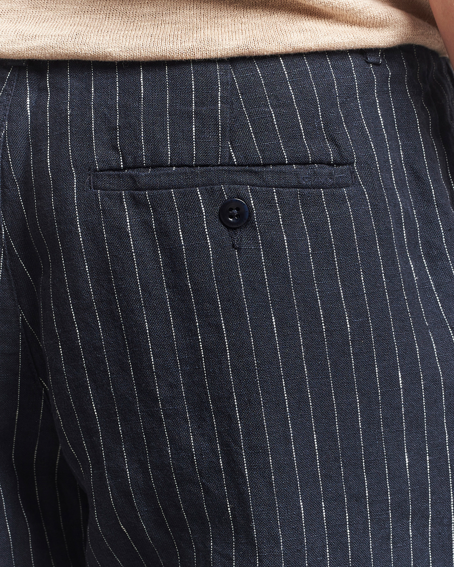 Heren | Broeken | GANT | Relaxed Fit Linen Pinstriped Trousers Darkened Navy