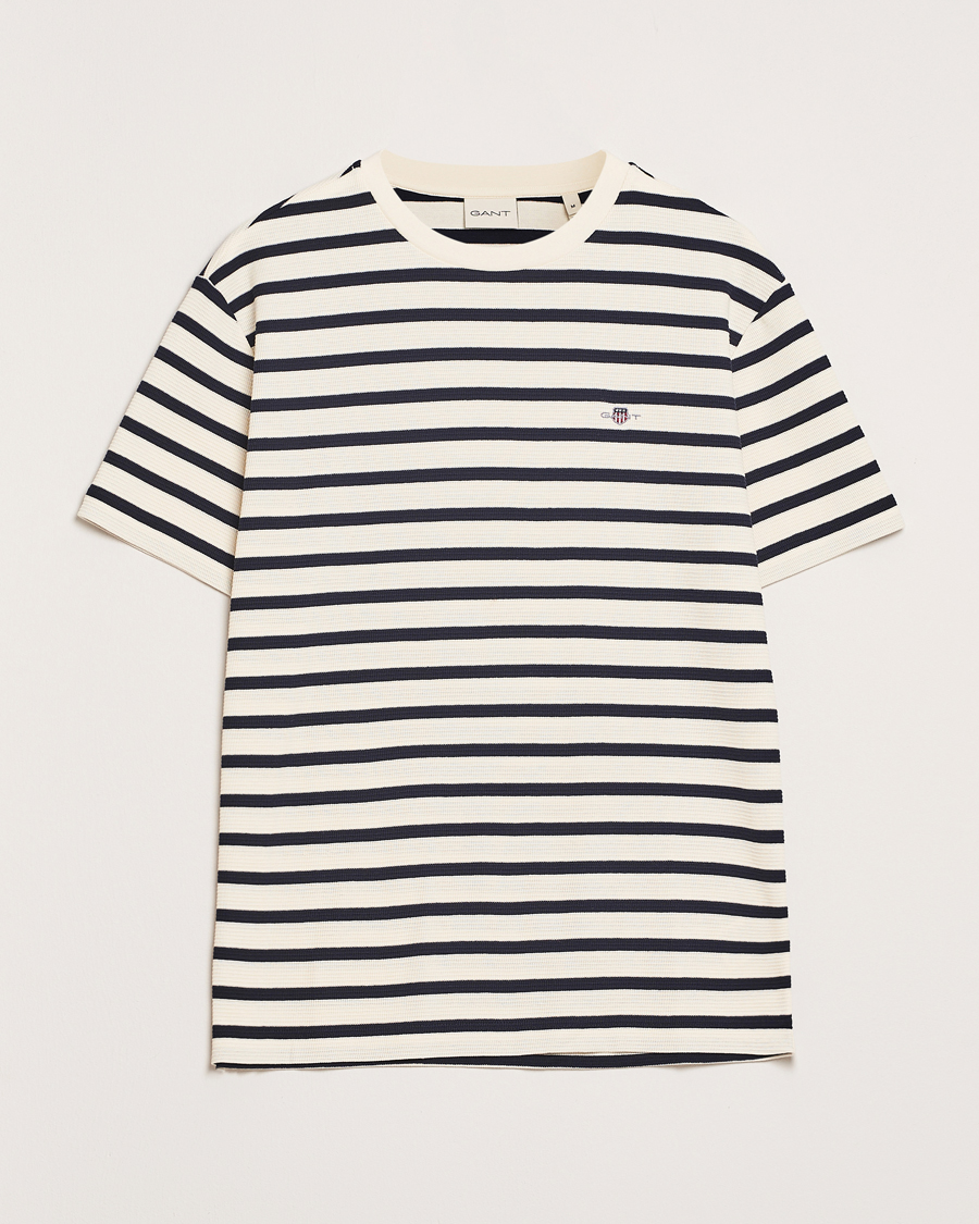 Heren | T-shirts | GANT | Waffle Textured Striped T-Shirt Cream