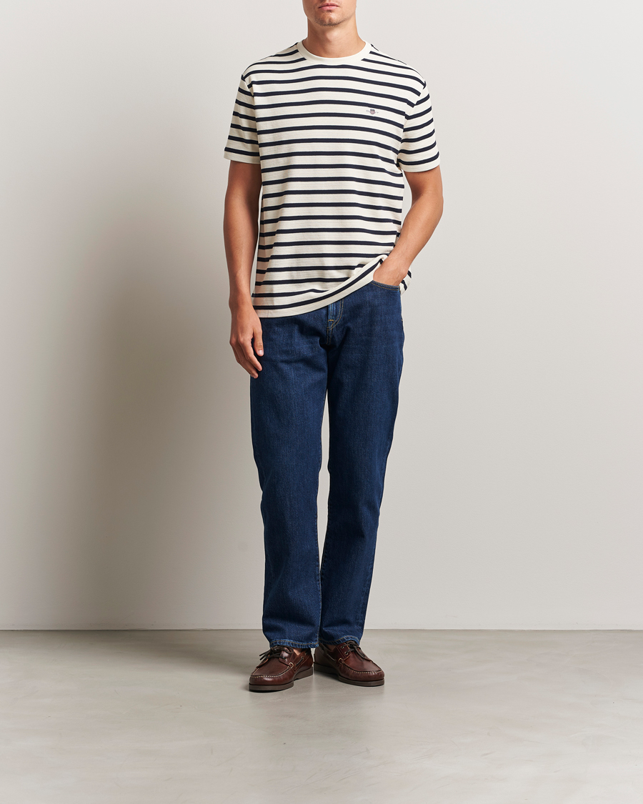 Heren | T-shirts | GANT | Waffle Textured Striped T-Shirt Cream
