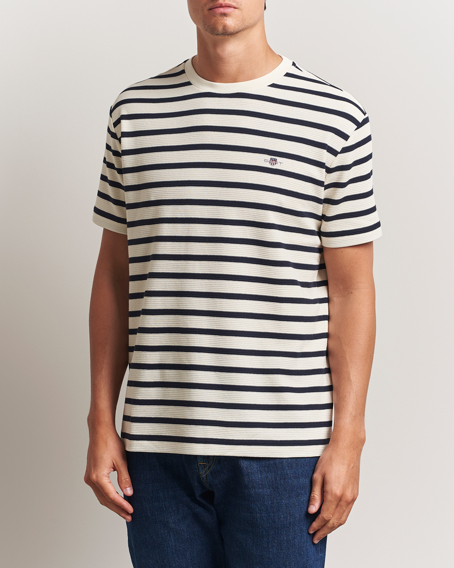 Heren | T-shirts | GANT | Waffle Textured Striped T-Shirt Cream
