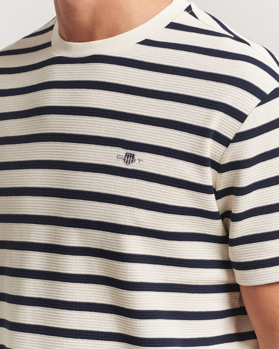 Heren | T-shirts | GANT | Waffle Textured Striped T-Shirt Cream