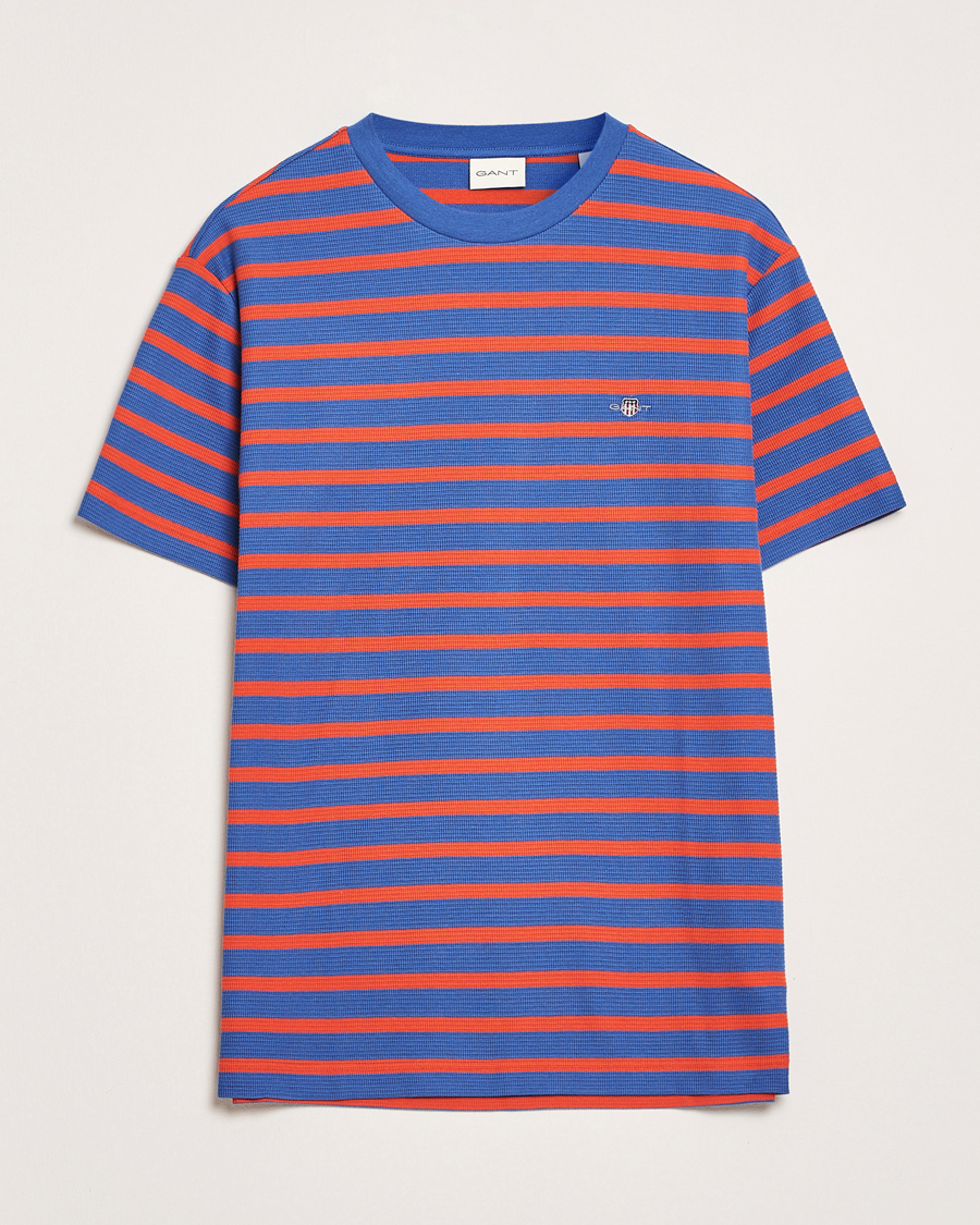 Heren | T-shirts | GANT | Waffle Textured Striped T-Shirt Rich Blue