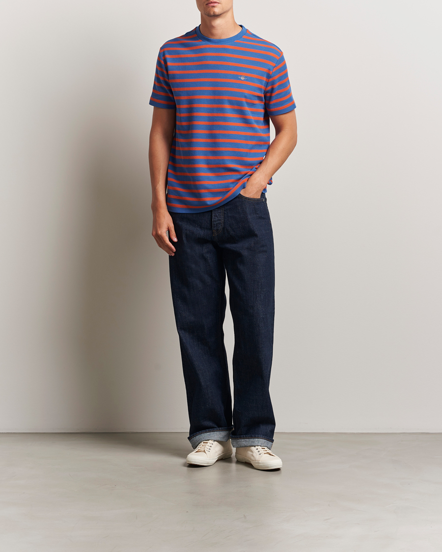 Heren | T-shirts | GANT | Waffle Textured Striped T-Shirt Rich Blue