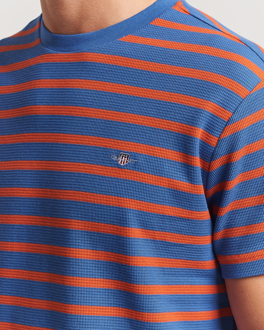 Heren | T-shirts | GANT | Waffle Textured Striped T-Shirt Rich Blue