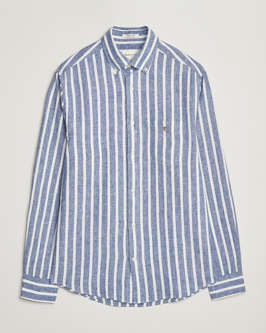 Heren | Overhemden | GANT | Regular Fit Cotton/Linen Striped Shirt Rich Blue
