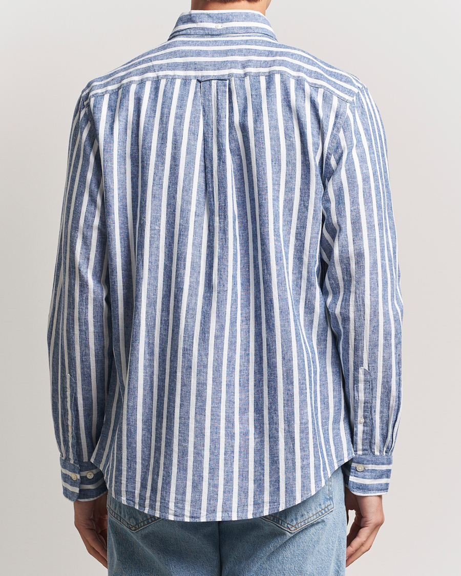 Heren | Overhemden | GANT | Regular Fit Cotton/Linen Striped Shirt Rich Blue