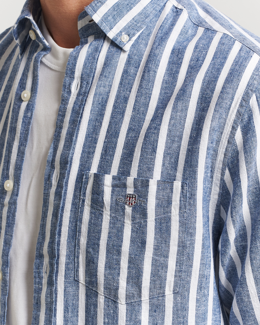 Heren | Overhemden | GANT | Regular Fit Cotton/Linen Striped Shirt Rich Blue