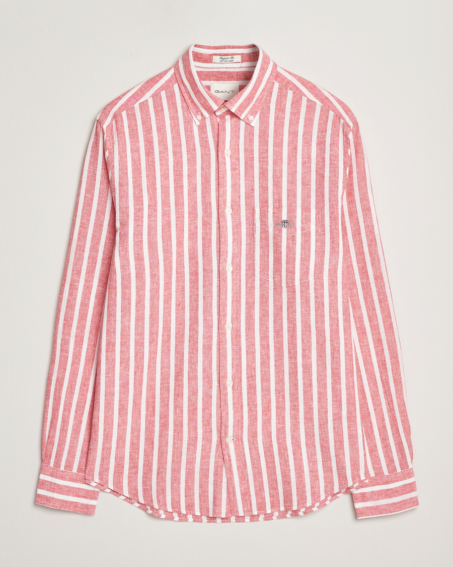 Heren | Overhemden | GANT | Regular Fit Cotton/Linen Striped Shirt Watermelon Red