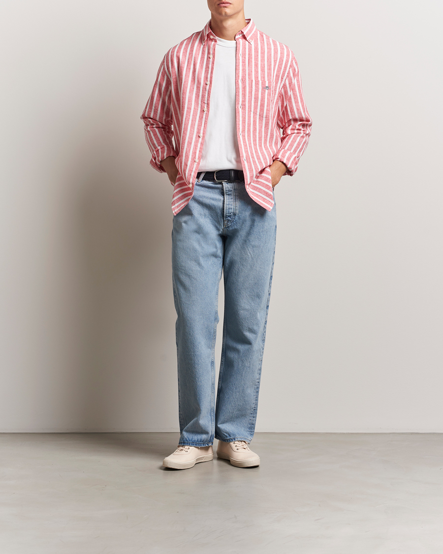 Heren | Overhemden | GANT | Regular Fit Cotton/Linen Striped Shirt Watermelon Red
