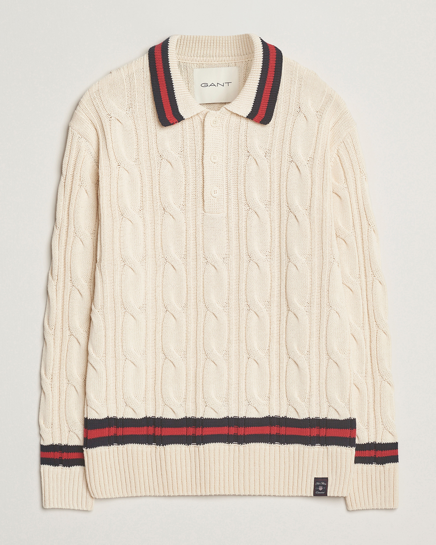 Heren | Truien | GANT | Cable Heavy Knitted Polo Cream