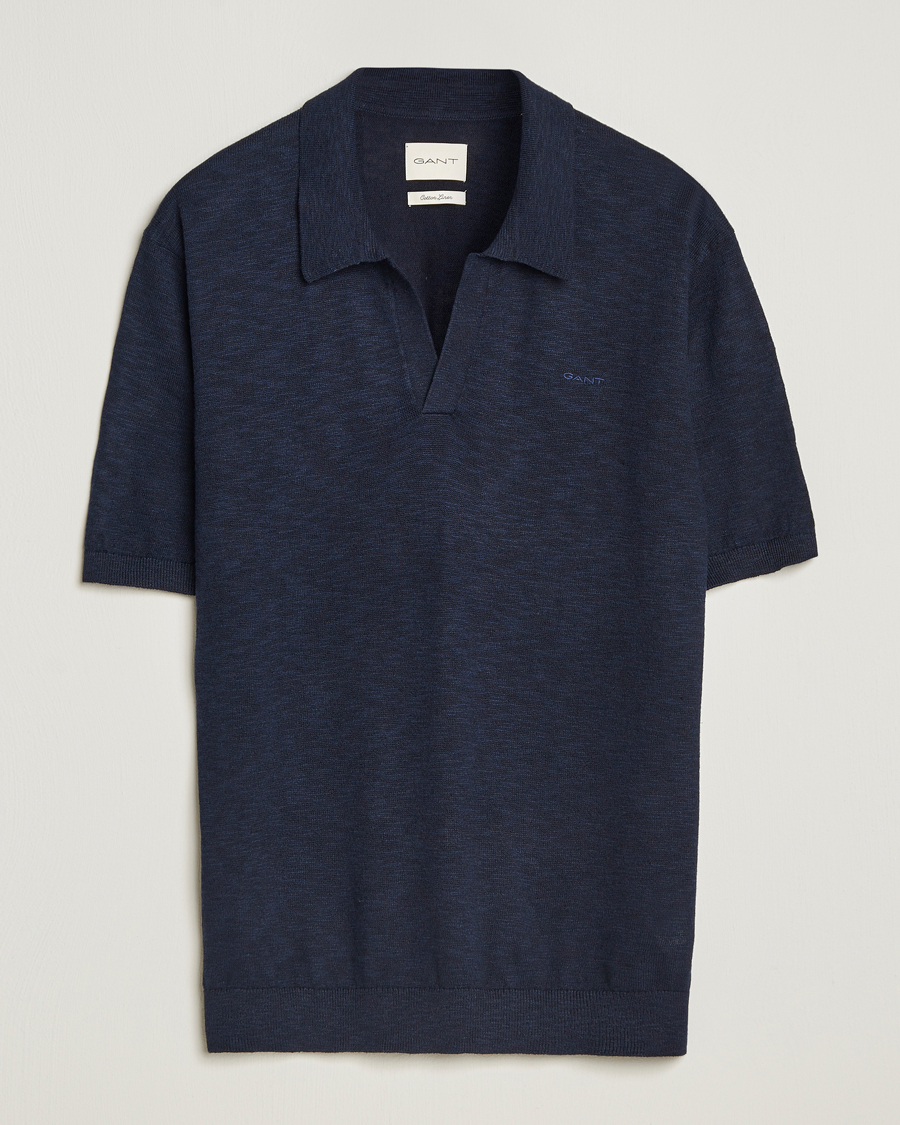 Heren | Polo's | GANT | Linen/Cotton Open Collar Polo Evening Blue