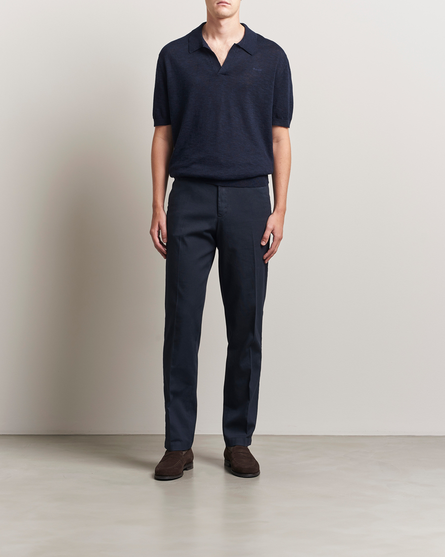 Heren | Polo's | GANT | Linen/Cotton Open Collar Polo Evening Blue