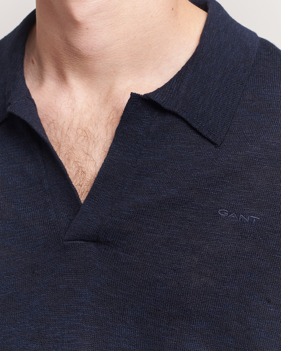 Heren | Polo's | GANT | Linen/Cotton Open Collar Polo Evening Blue
