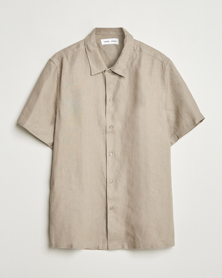 Heren | Overhemden | Samsøe Samsøe | Avan Linen Short Sleeve Shirt Greige