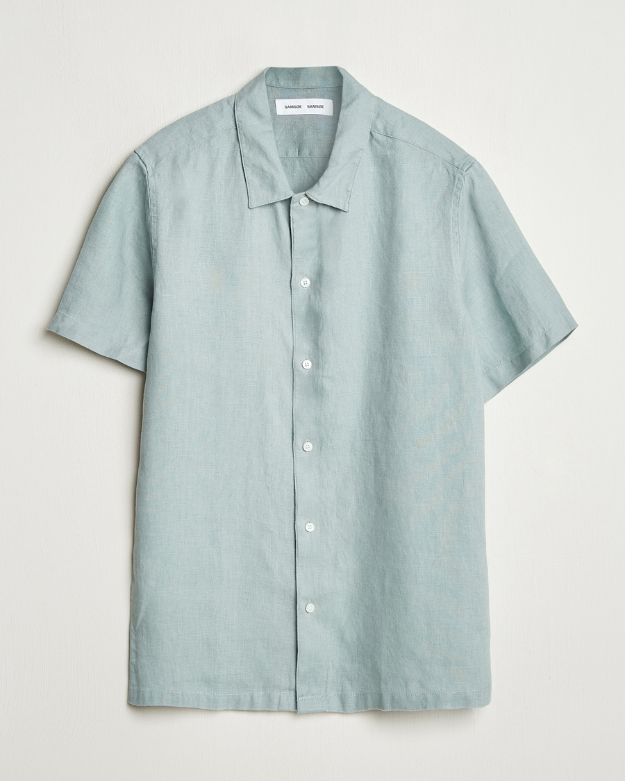 Heren | Overhemden | Samsøe Samsøe | Avan Linen Short Sleeve Shirt Abyss Green