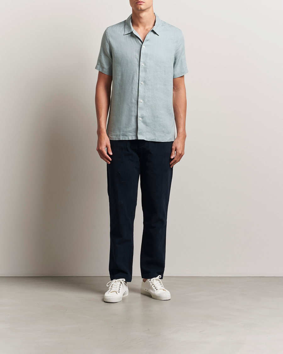 Heren | Overhemden | Samsøe Samsøe | Avan Linen Short Sleeve Shirt Abyss Green