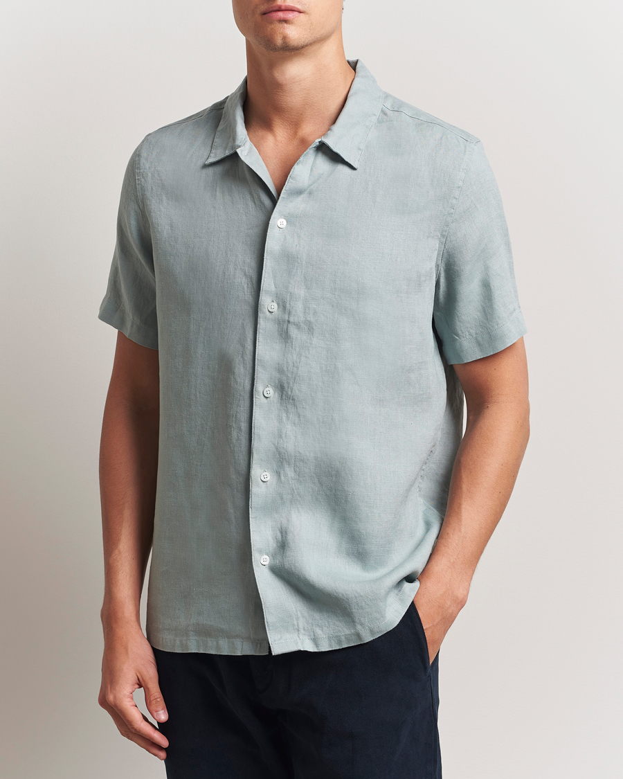 Heren | Overhemden | Samsøe Samsøe | Avan Linen Short Sleeve Shirt Abyss Green