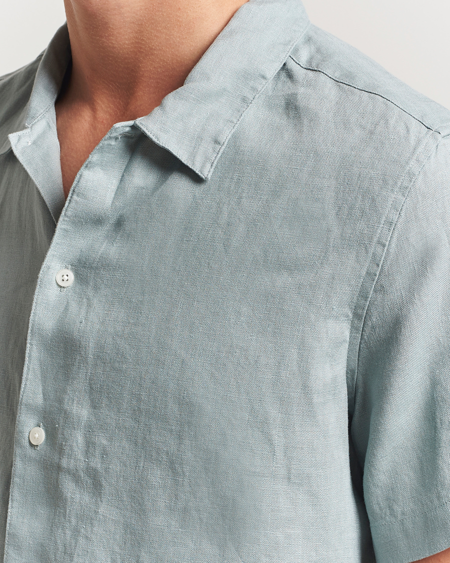 Heren | Overhemden | Samsøe Samsøe | Avan Linen Short Sleeve Shirt Abyss Green