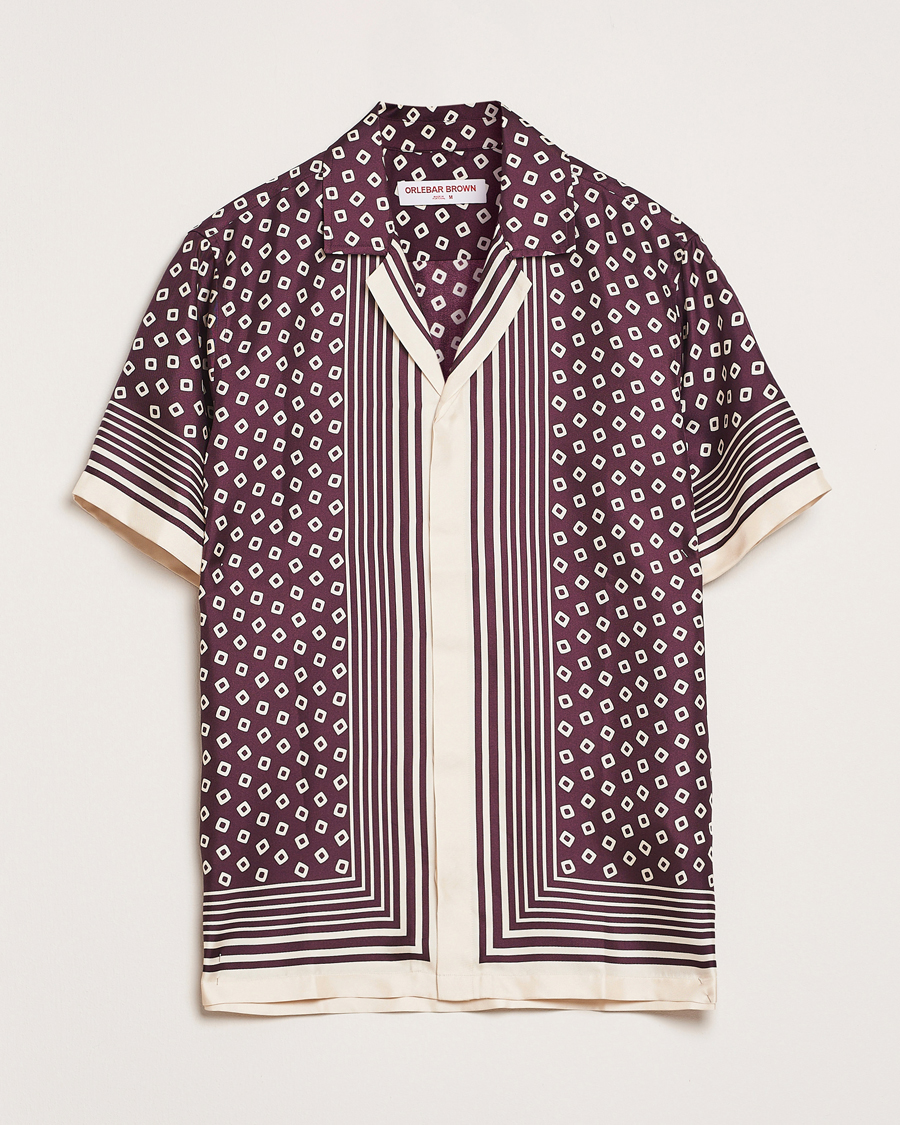 Heren | Overhemden | Orlebar Brown | Maitan Silk Lumina Short Sleeve Shirt Damson/Latte