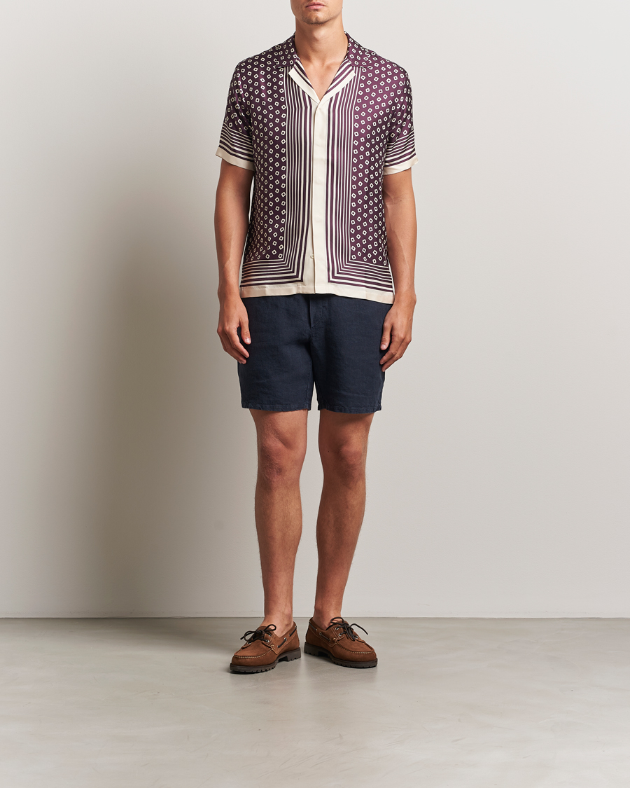 Heren | Overhemden | Orlebar Brown | Maitan Silk Lumina Short Sleeve Shirt Damson/Latte