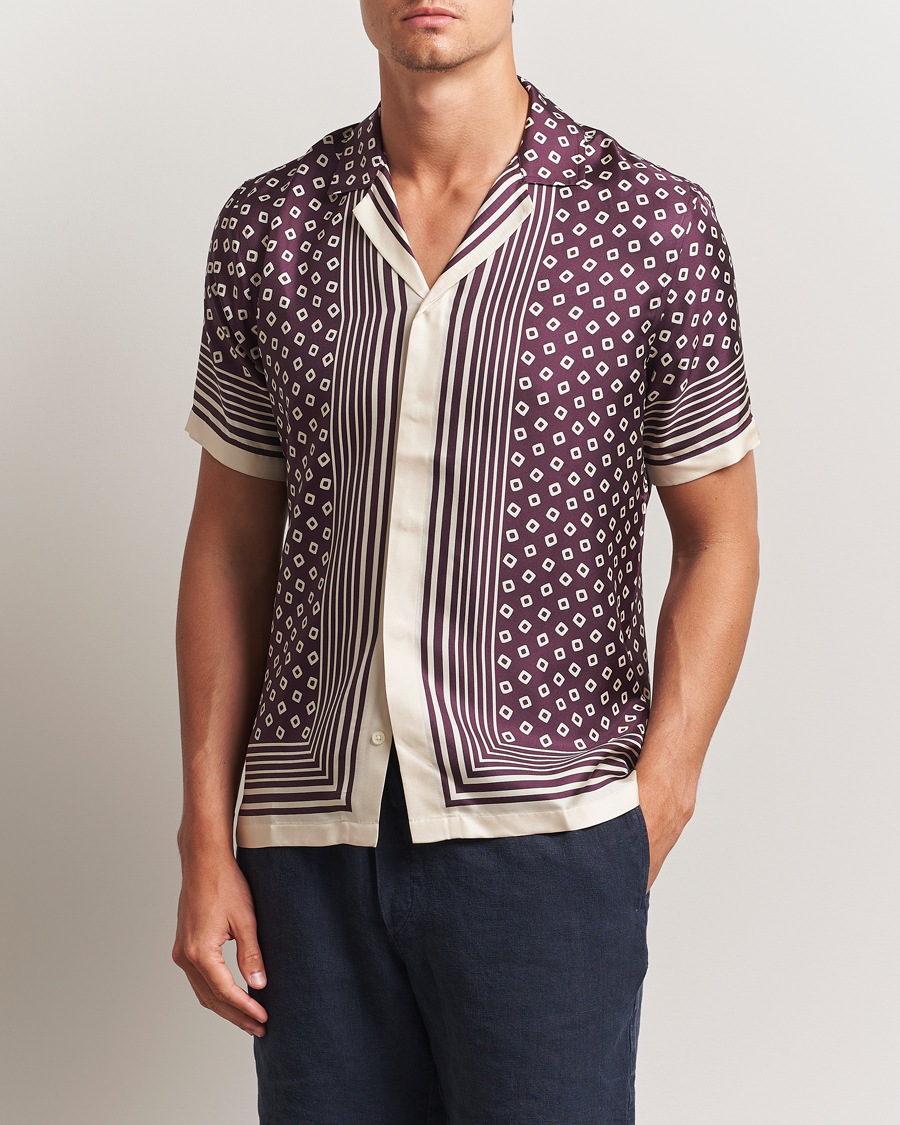 Heren | Overhemden | Orlebar Brown | Maitan Silk Lumina Short Sleeve Shirt Damson/Latte