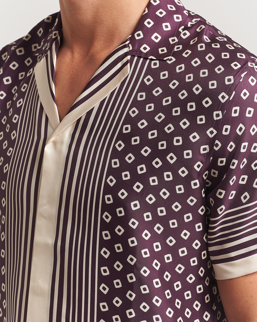 Heren | Overhemden | Orlebar Brown | Maitan Silk Lumina Short Sleeve Shirt Damson/Latte