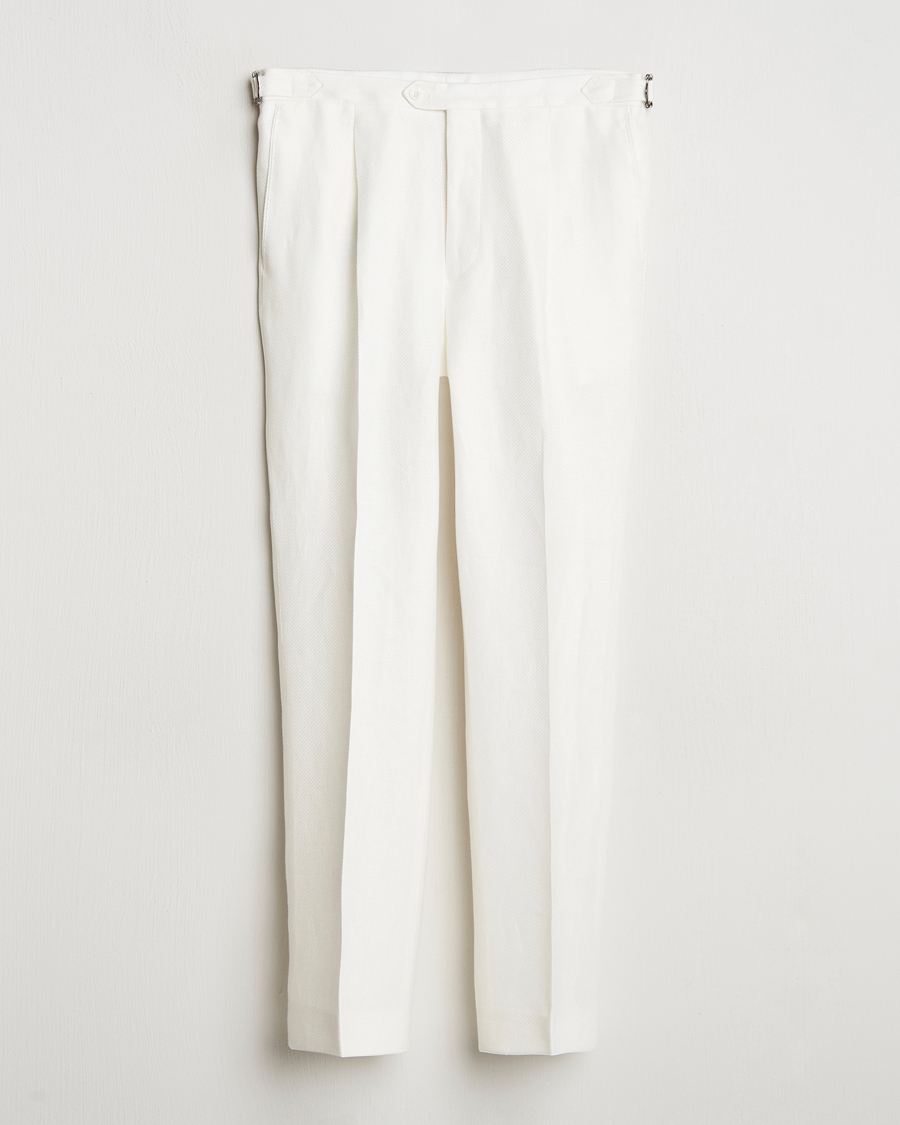 Heren | Broeken | Oscar Jacobson | Delon Diagonal Linen/Tencel Trousers White