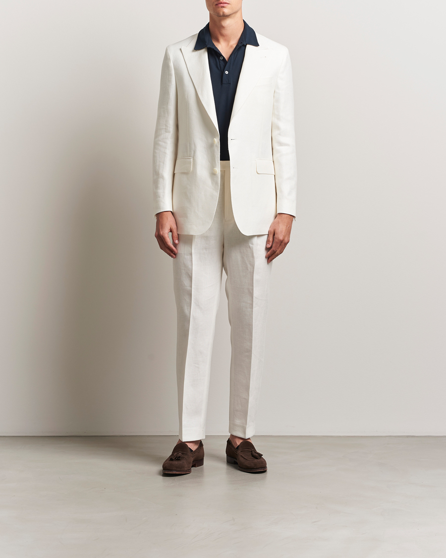 Heren | Broeken | Oscar Jacobson | Delon Diagonal Linen/Tencel Trousers White