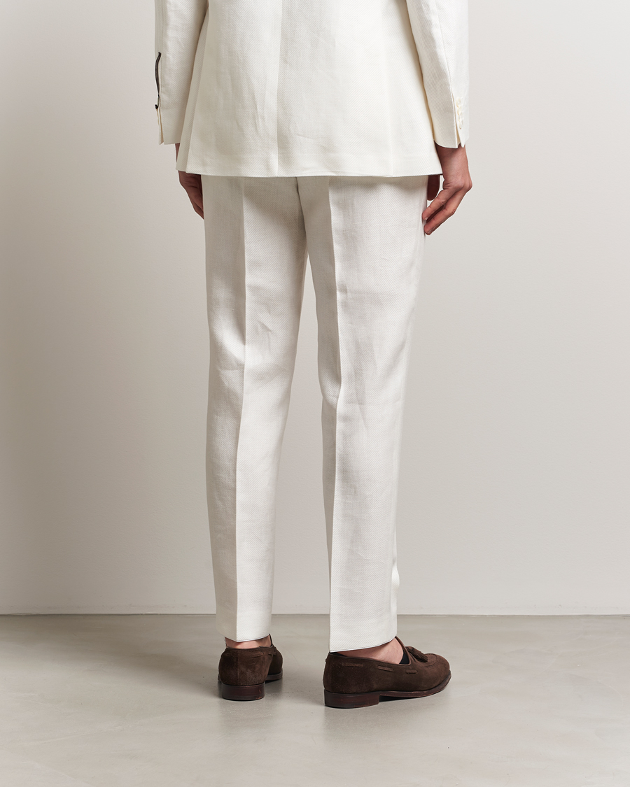 Heren | Broeken | Oscar Jacobson | Delon Diagonal Linen/Tencel Trousers White