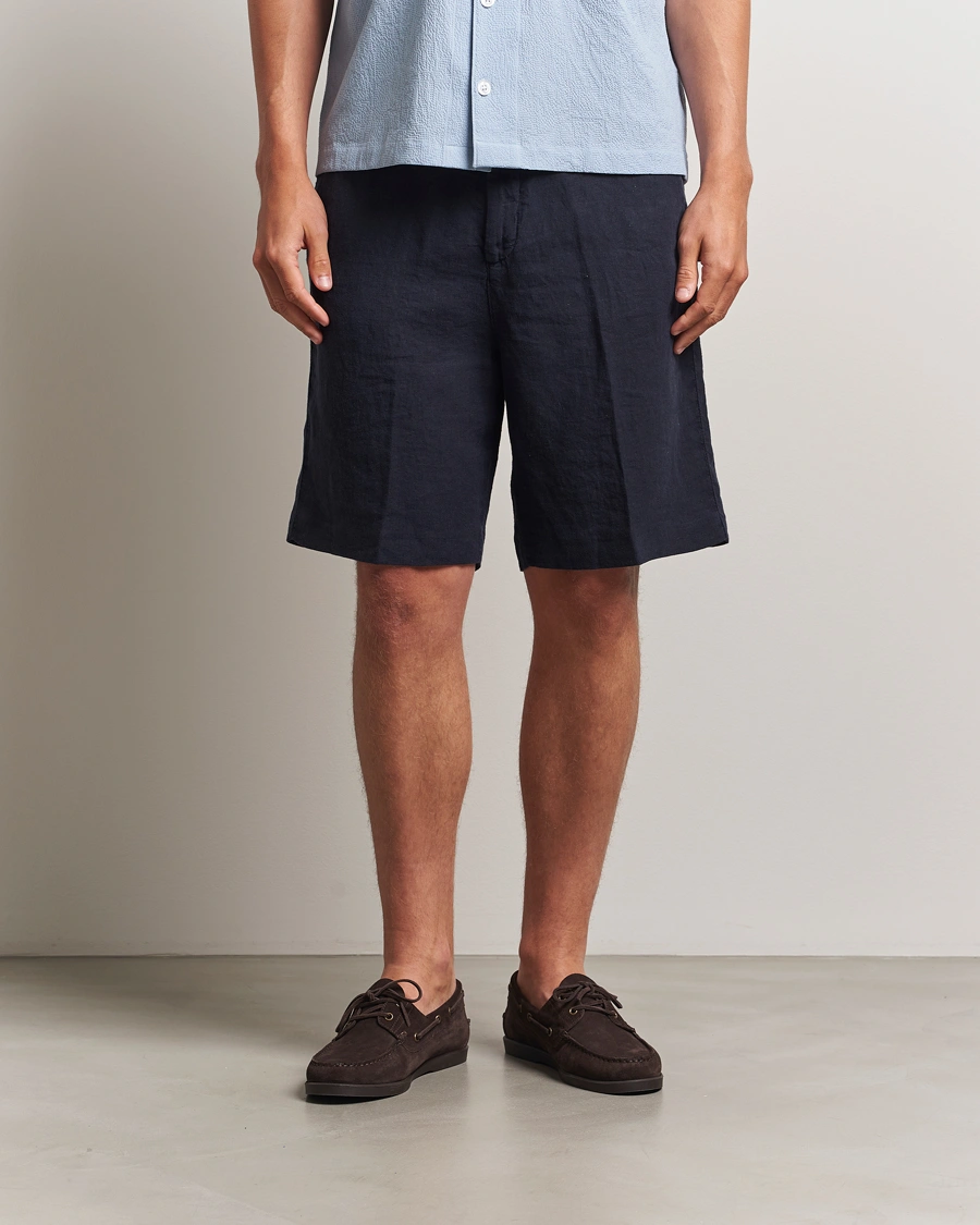 Heren | Korte broek | Oscar Jacobson | James Casual Linen Shorts Navy